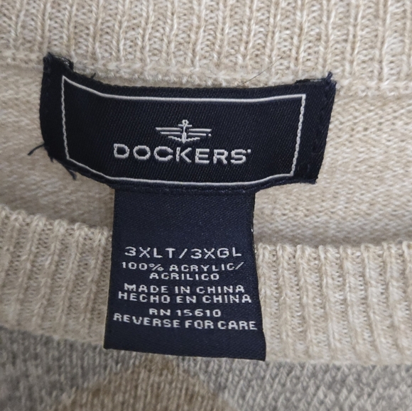 Dockers Sweater Mens 3XLT Beige Brown Argyle Extra Soft Long Sleeve - Picture 3 of 3